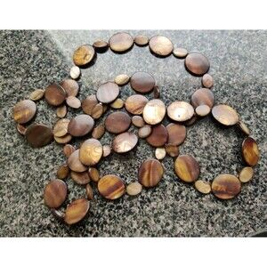 Huge Strand Gorgeous Brown Gold Flat MOP Discs 60” Necklace 925 Silver Bead